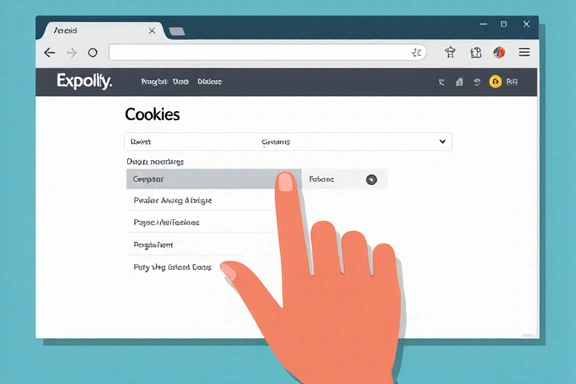 Icona di impostazioni dei cookie con mouse che clicca su opzioni