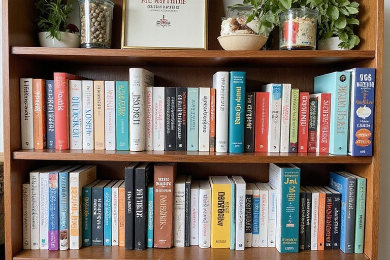 Libreria piena di libri sulla nutrizione e la salute